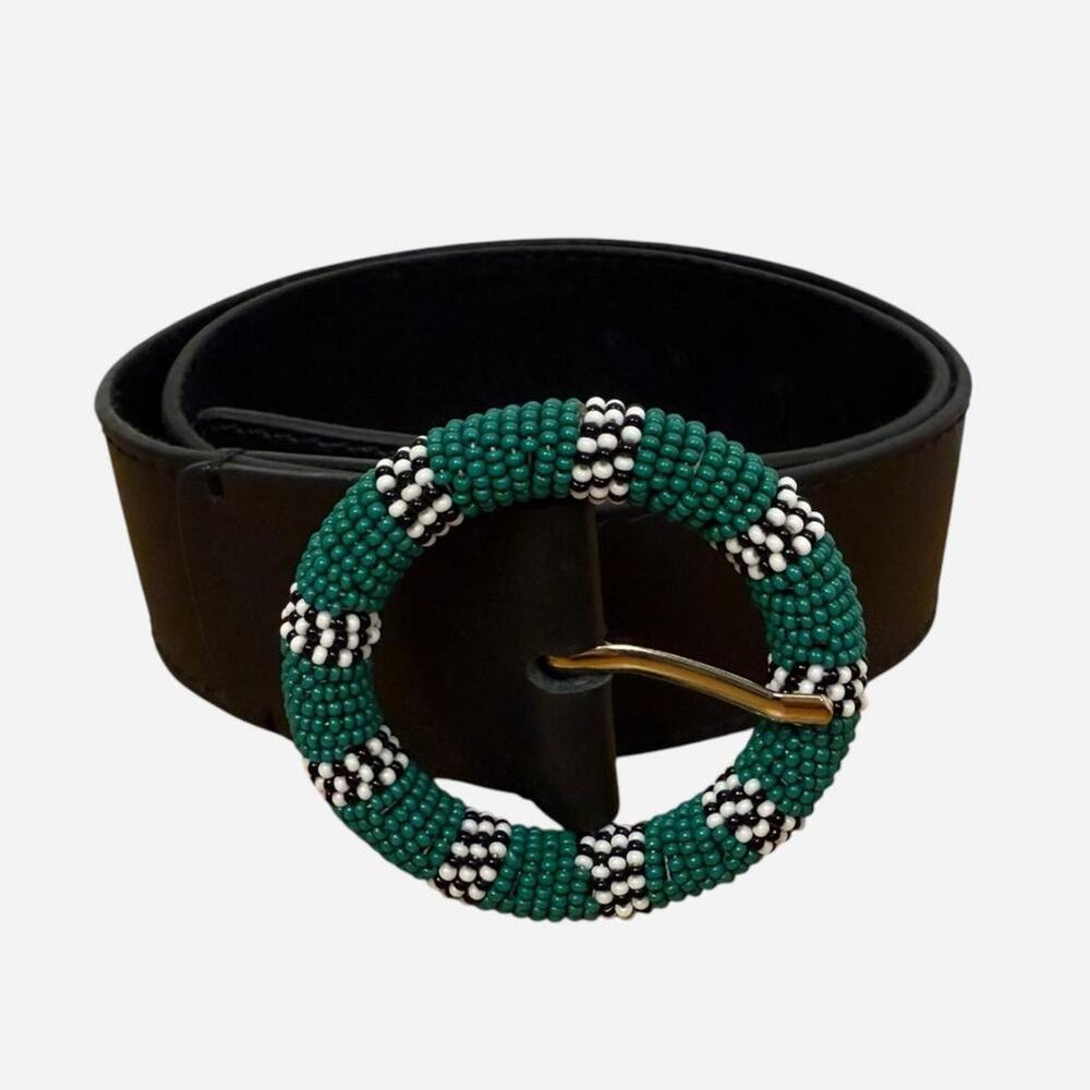 & Other Stories beaded patterned statement belt green black gold size xs